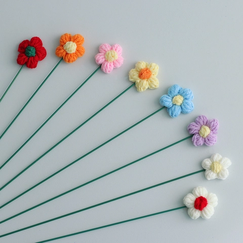Handgemachte Häkelblumen Aus Garn Künstliche Puffy Blumenstiele Einfache Gestrickte Blumen Für Hausdekoration Hochzeitsgeschenke Mehrfarbig