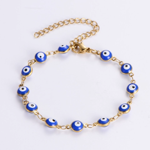 Türkisches Evil Eye Charme Halskette Armband Vergoldeter Edelstahl Bunter Emaille Schmuck Frauen Verstellbares Trendiges Accessoire