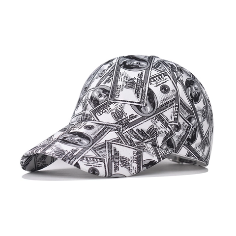 Casquette De Baseball Imprimé Dollar Coton Réglable Hip Hop Streetwear Protection Solaire Chapeau À Visière Courbée
