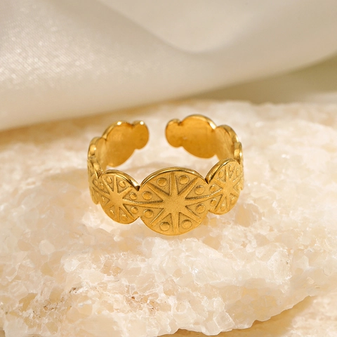 Anillo De Estrella De Ocho Puntas De Acero Inoxidable Ajustable Geométrico Redondo Retro Bohemio Joyería Para Mujer