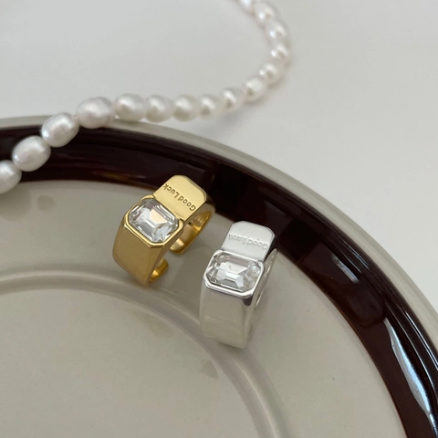 925 Sterling Zilveren Ring Rechthoekige Zirkonia Good Luck Gegraveerd Minimalistische Mode Sieraden Voor Dames