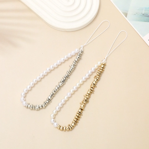 Cinturino Per Telefono Con Künstliche Perle Imitazione Perla Artificial Acrilico Künstliche Perle Irregolari Anti-Smarrimento Accessorio Di Moda Elegante