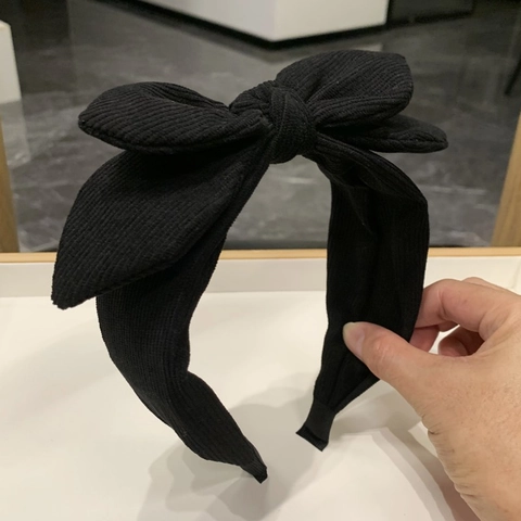 Big Bow Headband Corduroy Ribbed Hair Hoop Cute Rabbit Ears Sweet Style Face Washing Makeup Hair Accessory For Women