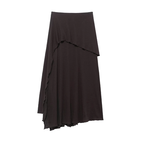 Women Knit Midi Skirt Irregular Layered Asymmetric Hem Solid Color Sexy Streetwear Fashion