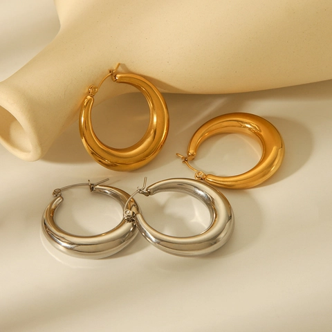 Orecchini A Cerchio Cavi Stile Francese Acciaio Inossidabile Lucidato Forma A C Gioielli Geometrici Minimalisti Da Donna