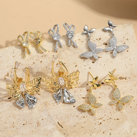 Orecchini A Lobo Farfalla Rame Zircone Fiocco Cuore Gioielli Eleganti Vintage Francesi Per Donna