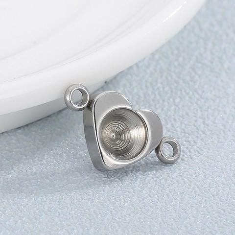 Connettore A Castone A Forma Di Cuore In Acciaio Inossidabile Con Doppio Anello Per Creazione Gioielli Fai Da Te