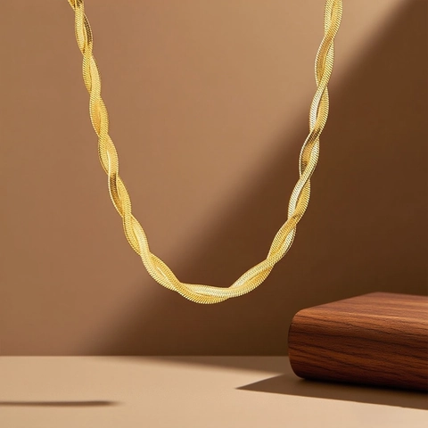 Stainless Steel Jewelry 18K Gold Plated Double Strand Herringbone Blade Chain Necklace And Bracelet For Women Minimalist