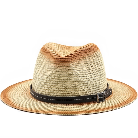 Cappello Di Paglia Sfumato Alla Moda Fedora Protezione Solare Traspirante Spiaggia All Aperto Jazz Cappelli Cowboy Con Fascia Pelle