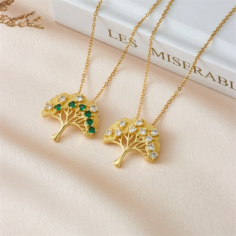 Lussuosa Collana Con Ciondolo Albero Della Vita Micro Intarsiato Strass Rame Galvanizzato Colore Oro Catena a O Eleganti Gioielli Donna