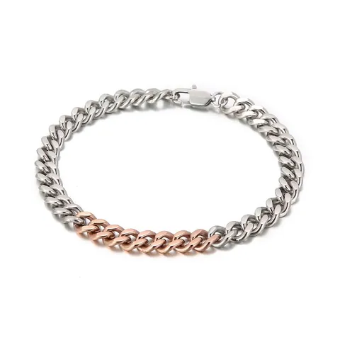 Collar Pulsera De Cadena Cubana Bicolor Acero Inoxidable Pulido Hiphop Streetwear Joyería De Moda Minimalista