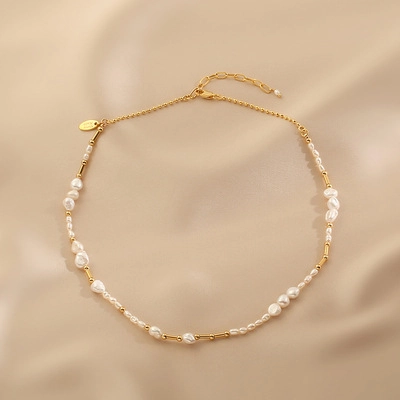 Baroque Freshwater Pearl Necklace For Women Copper Gold Plated Vintage Retro Irregular Pearl Choker Adjustable Clasp