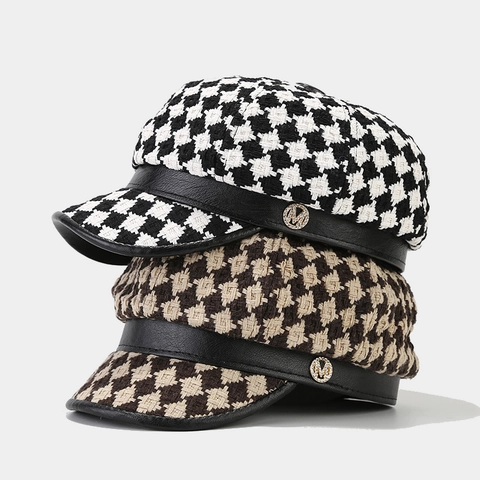 Cappello Newsboy Vintage Da Donna Tweed Pied-de-poule Con Tesa In Similpelle Stile Britannico Retrò Moda