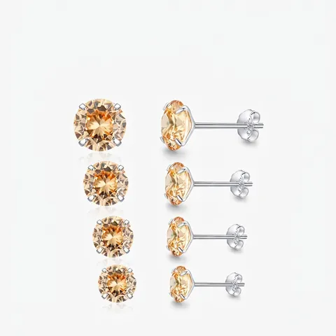 Orecchini A Lobo Con Zircone Champagne Rotondo Con Perno In Argento Sterling 925 Gioielli Minimalisti Eleganti Da Donna