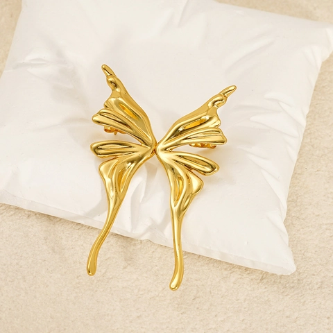 Butterfly Wing Stud Earrings 18K Gold Plated Stainless Steel Retro Artistic Liquid Metal Jewelry For Women