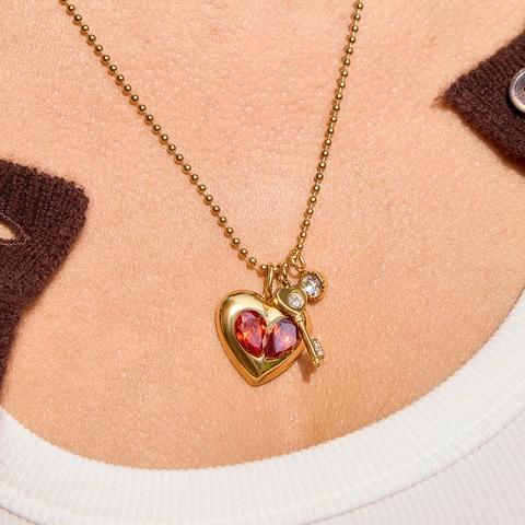 Edelstahl Herz Strass Anhänger Halskette Für Damen Rotes Herz Schlüssel Kreuz Charme Gold Überzogen Mode Schmuck Valentinstag Geschenk