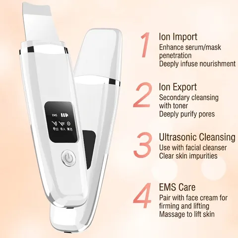 Ultrasonic Skin Scrubber Facial Skin Cleanser Blackhead Remover EMS Microcurrent Ion Facial Peeling Pore Cleaner Tool