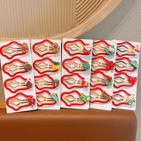 Christmas Hair Clips Resin Cartoon Santa Snowman Reindeer Holiday Festive Accessories For Kids Girls