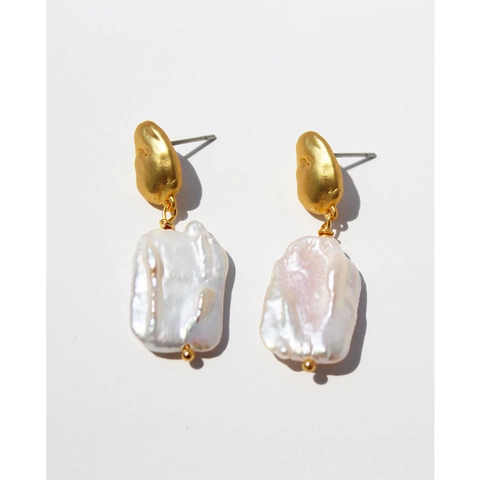 Artificial Baroque Pearl Drop Earrings With Copper Earring Post Brass Gold Plated Vintage French Style Irregular Geometric For Women