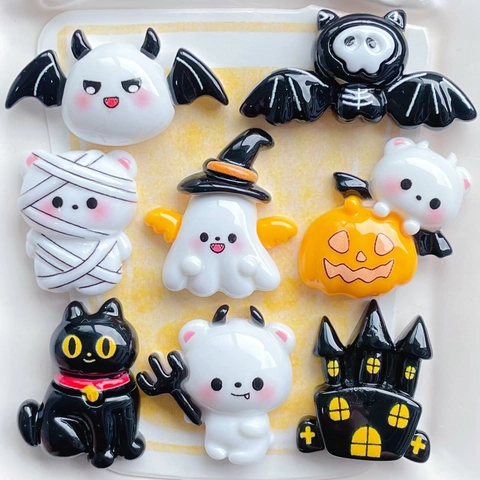 Ciondoli Resina Halloween Zucca Fantasma Gatto Nero DIY Gioielli Accessori Decorazione Cover Telefono Carino Spooky