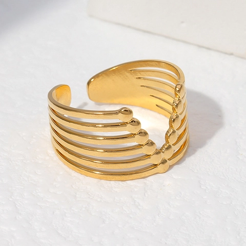 Bague Ouverte Multi Couches Acier Inoxydable Ajustable Géométrique Ajourée Bijoux Minimalistes Pour Femmes
