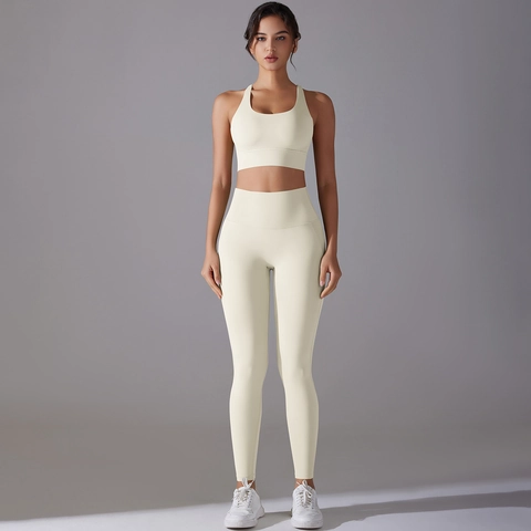 Dames Yoga Sportbeha En Leggings Met Hoge Taille Kruislings Rugontwerp Naadloos Elastisch
