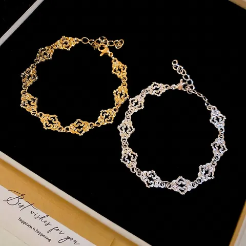 Bracciale A Catena Con Cuore Cavo Lega Vintage Filigrana Elegante Regolabile Gioielli Da Polso In Metallo Per Donna