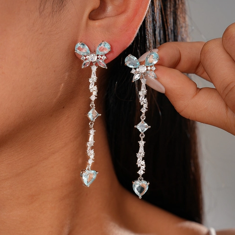 Butterfly Heart Long Tassel Drop Earrings With Silver Earring Post Copper Zircon Luxury Fashion Women
