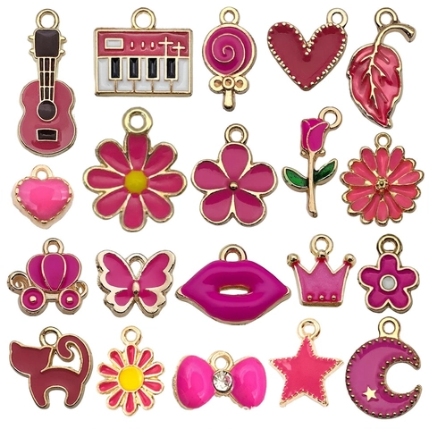 Zinc Alloy Enamel Charms Pendants DIY Jewelry Making Flower Star Heart Musical Instrument Shape For Handcrafted Bracelet