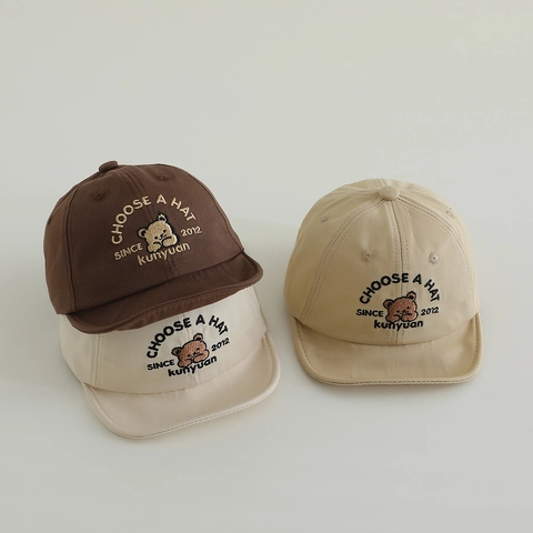 Cappello Da Baseball Per Bambini Cotone Tesa Morbida Cappello Da Sole Con Ricamo Orso Regolabile Per Neonato