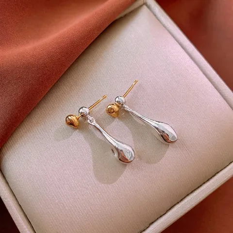 Teardrop Drop Ohrringe Für Damen Zweifarbige Gold Silber Metall Anhänger Mit Silbernem Ohrstecker Elegante Mode Schmuck