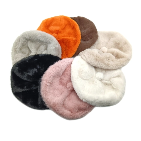 Berretto In Ecopelliccia Donna Inverno Caldo Peluche Tinta Unita Cappello Da Pittore Retrò Moda Versatile