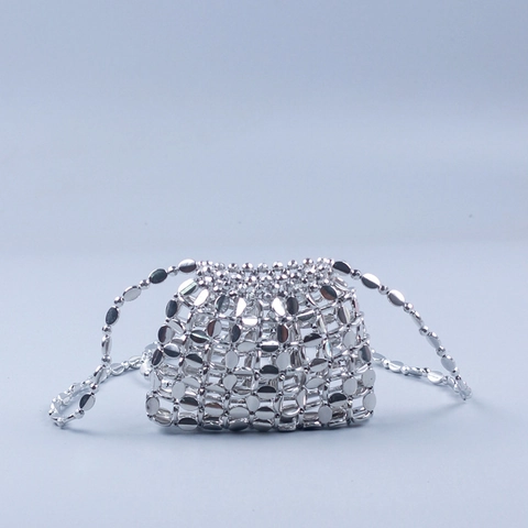 Borsa A Tracolla Con Perline Intrecciata A Mano Paillettes Acriliche Mini Borsa A Mano Festa Matrimonio Cena Moda Retrò Per Donne