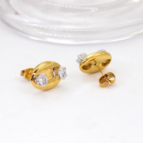 Franse Vintage Roestvrij Staal Ovaal Oorknopjes Luxe Vergulde Strass Oorbellen Mode Sieraden Voor Vrouwen Cadeau