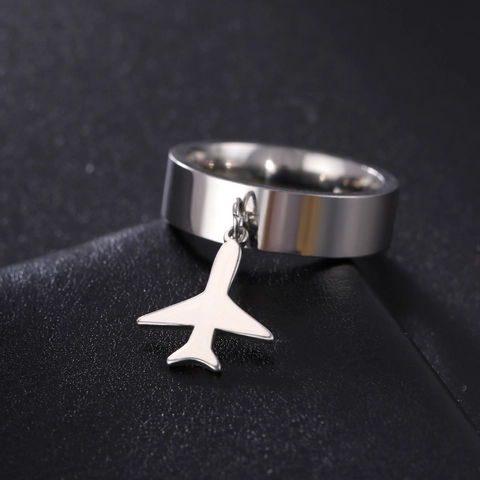 Stainless Steel Airplane Pendant Ring Gold Plated Simple Fashion Novelty Jewelry For Men Women