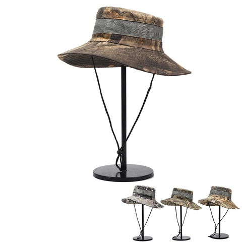 Camouflage Fischerhut Polyester Mesh Atmungsaktiv Outdoor Angeln Sonnenschutz Verstellbarer Winddichter Boonie Hut Für Herren