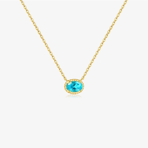 Collana in Argento Sterling 925 Con Ciondolo Ovale in Pietra di Vetro Blu Placcato Oro Gioielli Geometrici Minimalisti da Donna