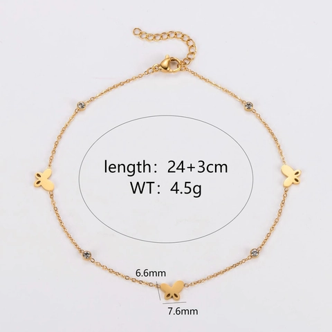 Butterfly Charm Anklet Stainless Steel Rhinestone Minimalist Foot Jewelry For Women Gold Plated Adjustable