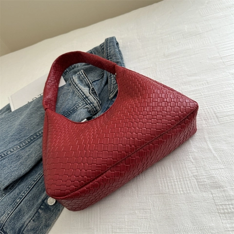 Women Woven PU Leather Underarm Bag Fashion Hobo Shoulder Handbag Small Commute Versatile Simple Design
