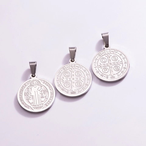 Sint Benedictus Medaille Hanger Roestvrij Staal Katholieke San Benito Beschermer Ronde Schijf Charm Voor Sieraden Maken