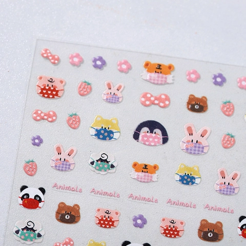 Adesivi Unghie Animali Cartoni Animati 3D Rilievo Autoadesivi Maschere Orso Panda Decorazione Manicure Carino DIY