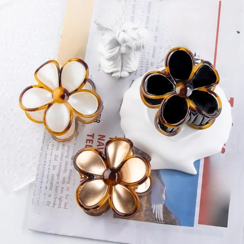 Flower Hair Claw Clip Acetate Marble Texture Vintage Tortoise Shell Edge Elegant Resin Hair Accessories For Women