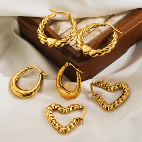 Herz Ohrringe Edelstahl Gedrehtes Seil Gerippt Gehämmert Vintage Vergoldet Geometrischer Schmuck Für Frauen