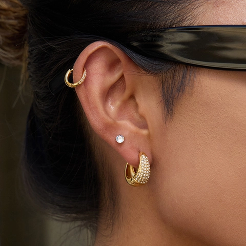 Gold Plated Edelstahl Creolen Und Ohrstecker Für Damen Mit Strass Wasserdichter Hypoallergener Luxus Modeschmuck