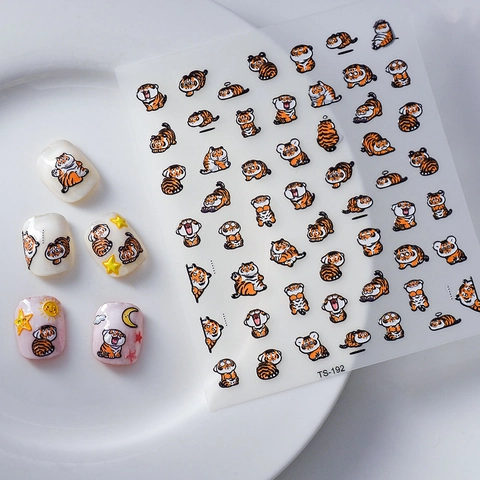 Cartoon Tiger 5D Embossed Nail Stickers Self Adhesive Waterproof DIY Manicure Decoration Cute Novelty For Kids Women
