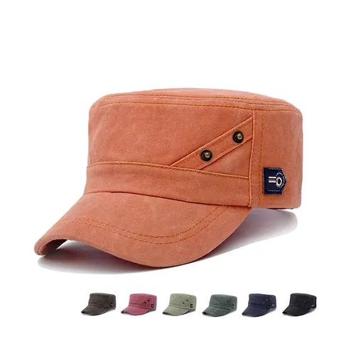 Vintage Washed Cotton Cadet Cap Men Adjustable Military Style Flat Top Hat Distressed Casual Sunshade Outdoor