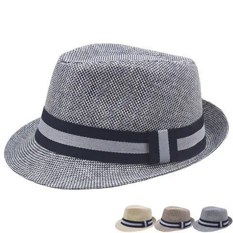 Cappello Fedora Di Paglia Retrò Da Uomo Traspirante Protezione Solare Estiva Spiaggia Jazz Trilby Con Fascia A Righe Stile Vintage