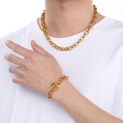 Gioielli In Acciaio Inossidabile Collana E Bracciale A Catena Grossa Con Chiusura OT Punk Hip Hop Moda Per Uomini Donne