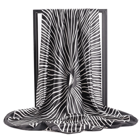 Foulard Quadrato In Raso Raso Sintetica Premium Stampa A Righe Moda Accessorio Da Collo Per Donne Stile Elegante