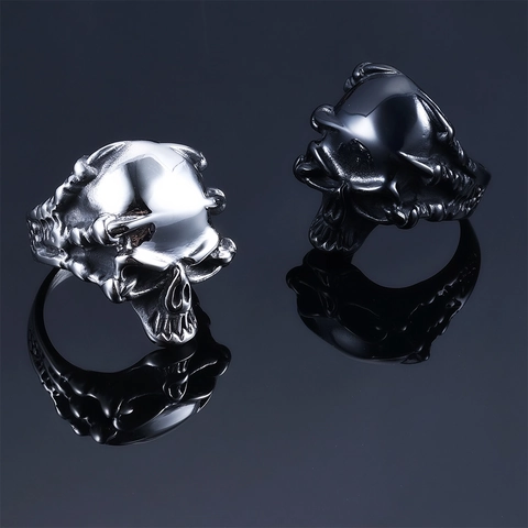 Stainless Steel Skull Ring Punk Gothic Rock Vintage Polished Ghost Head Finger Jewelry Accessory For Men Women